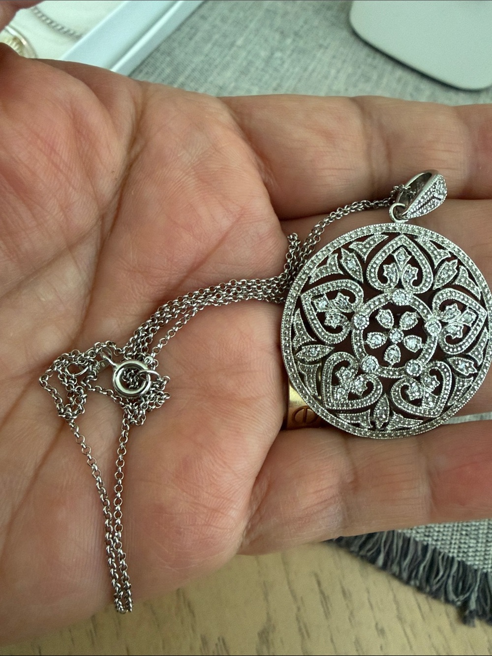 Sterling Silver Filigree Round Pendant Necklace - Silver